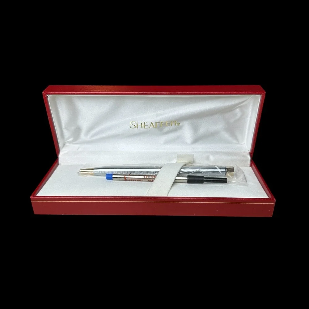 Sheaffer Fashion Ballpoint Pen Brushed Chrome Gold Trim White Dot USA 6173 A0511